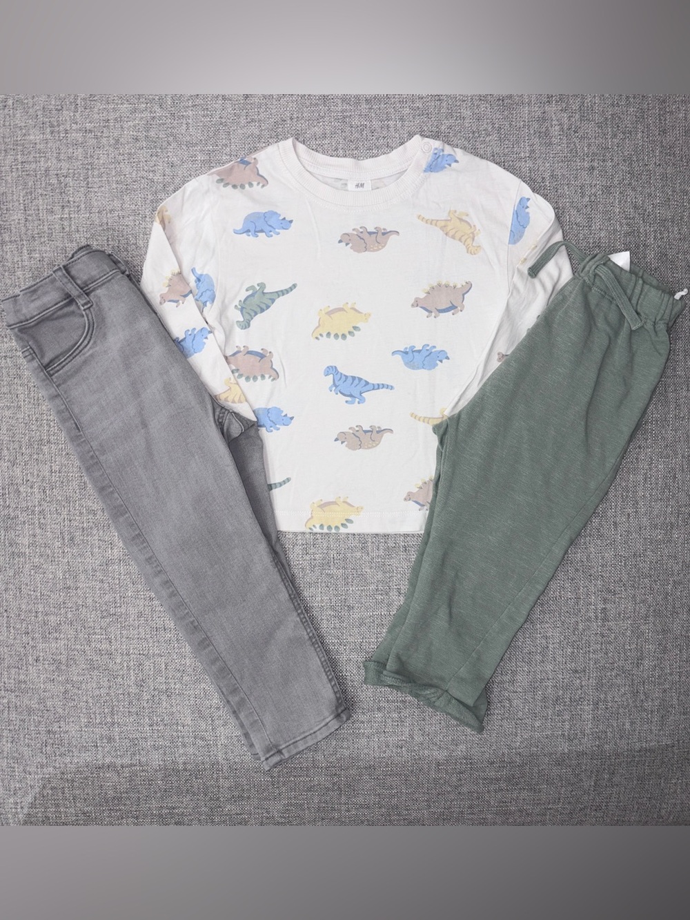 H&M 2T long sleeve shirt, joggers, and jeans